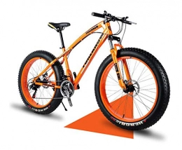 Qj Fat Tyre Mountain Bike Qj Mountain Bike, 26 Inch Fat Tire Road Bicycle Snow Bike Beach Bike High-Carbon Steel Frame, 7 / 21 / 24 / 27 Speed with Disc Brakes And Suspension Fork, Orange, 24Speed