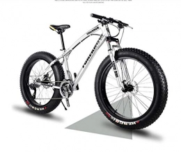 Qj Fat Tyre Mountain Bike Qj Mountain Bike, 26 Inch Fat Tire Road Bicycle Snow Bike Beach Bike High-Carbon Steel Frame, 7 / 21 / 24 / 27 Speed with Disc Brakes And Suspension Fork, Silver, 21Speed