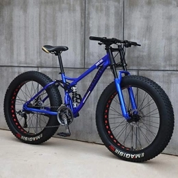 QMMD Fat Tyre Mountain Bike QMMD 24-Inch / 26-Inch Mountain Bikes, Adult Dual-Suspension Mountain Bike, 7-21-24-27-Speed High-carbon Steel Mountain Trail Bike, Dual Disc Brake Mountain Bicycle, 26 inches blue, 24 speed