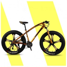 QMMD Bike QMMD 26-Inch Adult Mountain Bikes, Hardtail Mountain Bike, Fat Tire High-carbon Steel Anti-Slip Bikes, Front Suspension, 7-21-24-27-Speed All Terrain Mountain Bike, Golden 5 Spokes, 24 speed