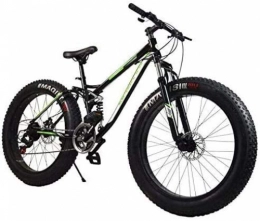 QZ Fat Tyre Mountain Bike QZ 26 Inch Wheels 21Speed Fat Tire Hardtail Mountain Bicycle, Dual Suspension Frame And High Carbon Steel Frame Double Disc Brake (Color : Black green)