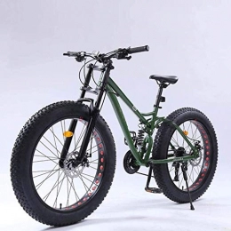 QZ Fat Tyre Mountain Bike QZ Adult Fat Tire Mountain Bike, Full Suspension Off-Road Snow Bikes, Double Disc Brake Beach Cruiser Bicycle, Student Highway Bicycles, 26 Inch Wheels (Color : Green, Size : 27 speed)