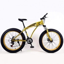 QZ Fat Tyre Mountain Bike QZ Fat Tire Adult Mountain Bike, Lightweight High-Carbon Steel Frame Cruiser Bikes Beach Snowmobile Mens Bicycle Double Disc Brake 26 Inch Wheels (Color : Gold, Size : 21 speed)