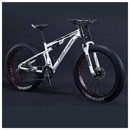 REOTEL  REOTEL Mountain Bikes Men 26 Inch Adult Fat Tyre Mountain Bike with Full Suspension, High-carbon Steel Large Frame Dual Disc Brake Giant Bicycle, White Spoke, 27 Speed