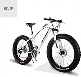 PARTAS Fat Tyre Mountain Bike Senior Rider- High Grade Style 'Snow Bike Cycle Fat Tyre, 26 / 24 Inch Double Disc Brake Mountain Snow Beach Fat Tire Variable Speed Bicycle, Silver, 26", Free Wall-mounted Hook 2 PCS