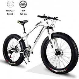 Shirrwoy Fat Tyre Mountain Bike Shirrwoy 26 Inch Fat Tire Mountain Bike Hardtail, Double Disc Brake High Carbon Steel Frame, 21 / 24 / 27 Speed With Front Suspension Adjustable Seat For Adult, White, 24 speed
