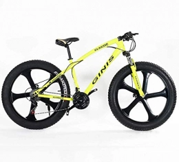 IMBM Fat Tyre Mountain Bike Teens Mountain Bikes, 21-Speed 24 Inch Fat Tire Bicycle, High-carbon Steel Frame Hardtail Mountain Bike with Dual Disc Brake (Color : Yellow, Size : 5 Spoke)