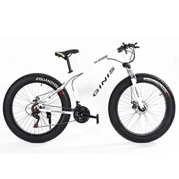 DJYD Fat Tyre Mountain Bike Teens Mountain Bikes, 21-Speed 24 Inch Fat Tire Bicycle, High-carbon Steel Frame Hardtail Mountain Bike with Dual Disc Brake, Yellow, 5 Spoke FDWFN (Color : White)