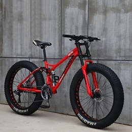 UYHF Fat Tyre Mountain Bike UYHF 26" Mountain Bikes, Adult Fat Tire Mountain Trail Bike, 21 Speed Bicycle, High-carbon Steel Frame Dual Full Suspension Dual Disc Brake red- 24 speed