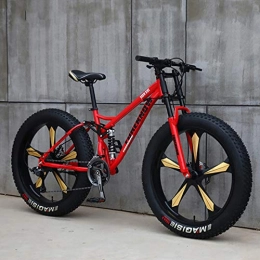 WANG-L Fat Tyre Mountain Bike WANG-L Mountain Bike, 26 Inch Fat Mountain Bike, High Carbon Steel Frame Bike, Full Suspension Bike, Red-26inch / 7speed