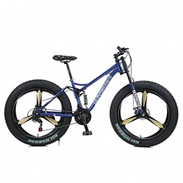 WANYE  WANYE Big Fat Tire Mountain Bike Men Bicycle 26 In High Carbon Steel Frame Outdoor Road Bike 7 Speed Full Suspension MTB blue-3 Spoke wheel