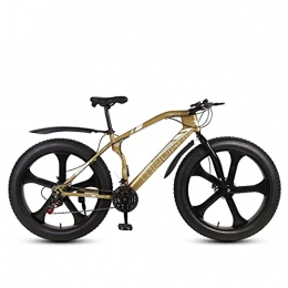WLWLEO Fat Tyre Mountain Bike WLWLEO 26 inch Mountain Bike for Mens Adults, Beach Snow Fat Tire Bike, Off-Road Bicycle with Suspension Fork, Anti-Slip Sand Bike for Commute Travel Exercise Sport, Gold, 21 speed