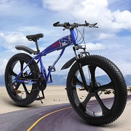 WLWLEO Bike WLWLEO Fat Tire Mountain Bike 26 Inch Wheels, 4-Inch Wide Tires, 21 / 24 / 27 Speed, Front and Rear Brakes, Carbon Steel Frame, Suspension Fork, Snow Anti-Slip Bicycle, Blue, 21 speed
