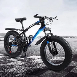 WLWLEO Fat Tyre Mountain Bike WLWLEO Mountain Bike 20 inch Fat Tire Beach Snow Bike, Carbon Steel Frame, Dual Disc Brakes, Suspension Fork, 21 / 24 / 27 Speed, Outdoor Offroad Bicycle for Teens Students Adults, Blue, 27 speed