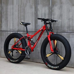 WLWLEO Fat Tyre Mountain Bike WLWLEO Mountain Bike Bicycle for Adults Men and Women Full Suspension Mountain Bikes, High Carbon Steel Frame, Double Disc Brake, Fat Tire Dirt Bike, Red, 26" 21 speed