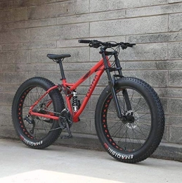 XHCP Fat Tyre Mountain Bike XHCP Mountain Bike Bicycle for Adults, Deceleration Spring Front Fork, High Carbon Steel Frame, Dual Disc Brake And Front Full Suspension Fork, Red, 21speed