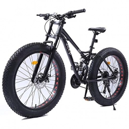 XHJZ Fat Tyre Mountain Bike XHJZ 26 Inch Mountain Bikes, Dual Disc Brake Fat Tire Mountain Trail Bike, Adjustable Seat Bicycle, High-Carbon Steel Frame, Black, 21 speed