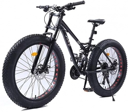XinQing Fat Tyre Mountain Bike XinQing 26 Inch Mountain Bikes, Dual Disc Brake Fat Tire Mountain Trail Bike, Adjustable Seat Bicycle, High-Carbon Steel Frame, Black, 24 Speed