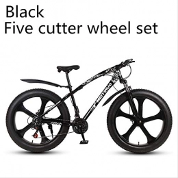 xmb Fat Tyre Mountain Bike xmb Black five-cutter wheel set Adult off-road bicycles, men and women mountain bikes with full suspension, fat tires high carbon steel suspension youth men and women mountain bikes (24-speed)