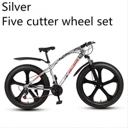 xmb Fat Tyre Mountain Bike xmb Silver five-cutter wheel set Adult off-road bicycles, men and women mountain bikes with full suspension, fat tires high carbon steel suspension youth men and women mountain bikes (21-speed)