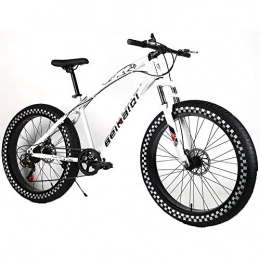 YOUSR Fat Tyre Mountain Bike YOUSR Mountain Bicycles 21" Frame Mountain Bicycles Front Suspension Unisex's White 26 inch 7 speed