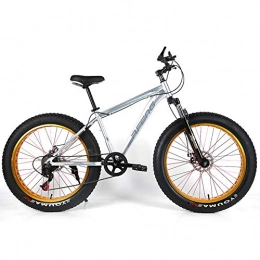 YOUSR Fat Tyre Mountain Bike YOUSR Mountain Bicycles Shock Absorption Mens Bike Front Suspension Unisex's Silver 26 inch 24 speed