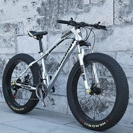 YUEGOO Fat Tyre Mountain Bike YUEGOO Thick Wheel Mountain Bikes, Adult Fat Tire Mountain Trail Bike, Speed Bicycle, High-Carbon Steel Frame, Dual Suspension Dual Disc Brake Bicycle / Silver / 24Inch 30Speed