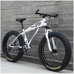 ZHNA Fat Tyre Mountain Bike ZHNA Adult Mountain Bikes, Boys Girls Fat Tire Mountain Trail Bike, Dual Disc Brake Hardtail Mountain Bike, High-carbon Steel Frame, Bicycle (Color : White B, Size : 26 Inch 24 Speed)