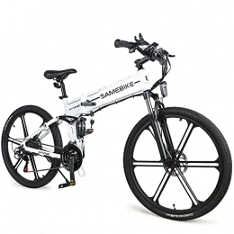 Samebike Folding Electric Mountain Bike SAMEBIKE L026-  26" Electric Mountain Bike 48V 10AH, Folding Electric Bicycle for Adults with Shimano 21 Speed & LCD Display(White)