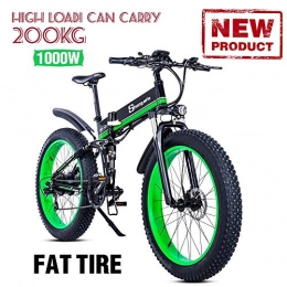 SUSU Folding Electric Mountain Bike 1000W Electric Bicycle Genuine 4.0 Fat Tire Electric Bike 48V Mens Mountain Bike Snow Ebike 26inch Bicycle With Safety Certificate Black+Green