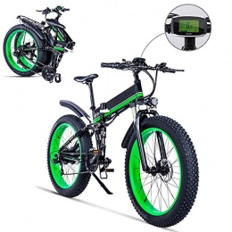 LAYZYX Folding Electric Mountain Bike 1000W Electric Bike, 48V Mens Mountain E bike 21 Speeds 26 inch Fat Tire Road Bicycle Snow Bike Pedals with Hydraulic Disc Brakes and Front Suspension Fork, Removable Lithium Battery, Green1000W