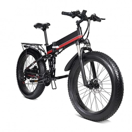 Electric oven Folding Electric Mountain Bike 1000W Electric Bike 48V Motor for Men Folding Ebike Aluminum Alloy Fat Tire ​MTB Snow Electric Bicycle (Color : Red)