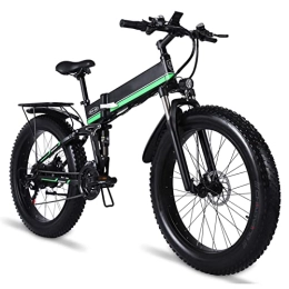 Electric oven Bike 1000w Foldable Electric Bike 28 Mph Electric Bicycle 26 Inch Fat Tire with Lcd Display 48v Removable Lithium Battery E Bikes for Adults (Color : Green, Speeds : 21)