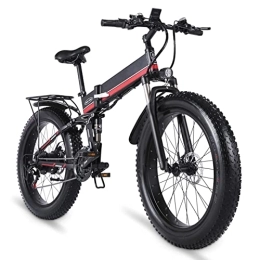 Electric oven Folding Electric Mountain Bike 1000w Foldable Electric Bike 28 Mph Electric Bicycle 26 Inch Fat Tire with Lcd Display 48v Removable Lithium Battery E Bikes for Adults (Color : Red, Speeds : 21)