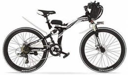 FFSM Folding Electric Mountain Bike 24 inches, 48V 12AH 240W Pedal Assist Electrical Folding Bicycle, Full Suspension, Disc Brakes, E Bike, Mountain Bike (Color : Black White, Size : Plus 1 Spared Battery) plm46 (Color : Black White)