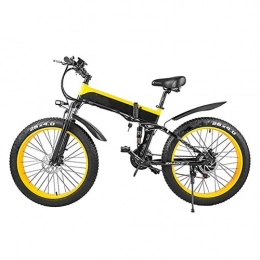 WSHA Folding Electric Mountain Bike 26" Electric Bicycle 1000W Electric Mountain Bike Foldable Snow Ebike Commuter Bike with Removable 48V 10.4Ah Battery, for Mens Women Adults - Yellow