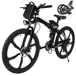 Eloklem Folding Electric Mountain Bike 26" Electric Bike for Adult Electric Mountain Bike E-Bike, Powerful Motor Electric Bicycle with Removable 8AH Lithium-Ion Battery Professional 21 Speed Gears (Black-white)