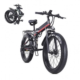 MJYK Folding Electric Mountain Bike 26" Electric Mountain Bike, 1000W Brushless Motor, Removable 40km / h 48V / 12.8Ah Lithium Battery, 21-Speed, Suspension Fork, Dual Disc Brakes, Full Suspension Folding Bike for Adults, A