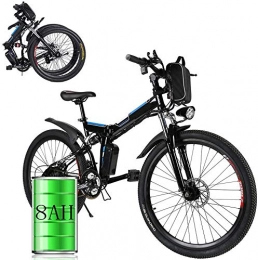 SHJC Folding Electric Mountain Bike 26'' Electric Mountain Bike, Folding Electric Bike with Removable 36V 8AH Lithium-Ion Batter, 250W Aluminum Pedal for Adults and Teens, Sports Outdoor Cycling Travel Commuting E-bike