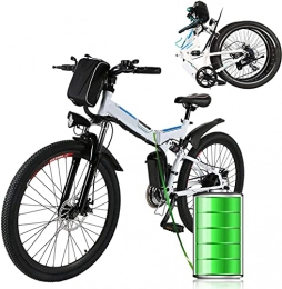 Eloklem Bike 26” Electric Mountain Bike for Adults Folding Electric Bike, 36V 8AH Removable Battery 250W Motor, 21-Speed E Bike Electric Commuter Mountain Bike (White)