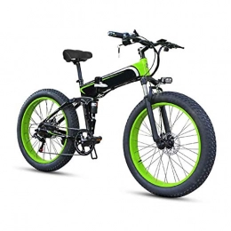 Xcmenl Bike 26" Foldable Electric Bikes for Adult, 4 Inch Fat Tire E-Bike 7 Speeds Beach Cruiser Sports Mountain Bikes Full Suspension, 350W 48V 10.4Ah Removable Lithium-Ion Battery Mountain Ebike for Mens, Green