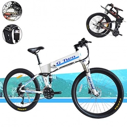 CHXIAN Bike 26" Folding Mountain Bikes for Men, Folding Electric Mountain Bike with 350W Brushless Motor 48V9Ah Lithium Battery 7-Speed Shimano Transmission System (Color : White)