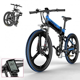 CHXIAN Bike 26 Inch Electric Mountain Bike, Electric Folding Mountain Bike 7 Speed with Removable Lithium Battery Anti-Theft System Lightweight Design Waterproof Grade IP54 (Color : Black-Blue)