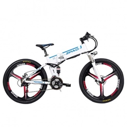 YUNYIHUI Folding Electric Mountain Bike 26-inch folding electric bicycle, smart electric bicycle, mountain bike bicycle, 48V15ah, 350W, double suspension and 21-speed Shimano (removable lithium battery), White three knife wheel-26 inches