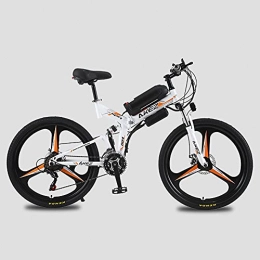 WRJY Bike 26 Inchs Folding Electric Mountain Bike 36V 10AH 350W Motor Professional E-Bike for Adults Men with Premium Full Suspension and 21 Speed Gears White