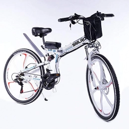 WQY Folding Electric Mountain Bike 26Inch Folding Electric Mountain Bike 48V Lithium Battery Full Shock Absorber Integrated Wheel Bikes 21 Speeds Ebikes for Adults, White