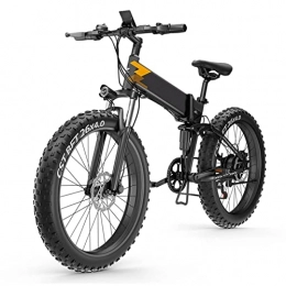 Electric oven Folding Electric Mountain Bike 400W Folding Electric Bike for Adults 26" Fat Tire Mountain Beach Snow Bicycles 7 Speed Gear E-Bike with Detachable 48V10Ah Lithium Battery Up to 21.7 MPH (Color : Black)