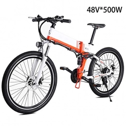 LAYZYX Folding Electric Mountain Bike 500W Electric Mountain Bike 48V / 12.8Ah Mens 26 Inch Mountain Snow E- Bike, Electric Bike 21 Speed Gear and Three Working Modes, with Hydraulic Disc Brakes LED Headlights with Gifts, Latest, White