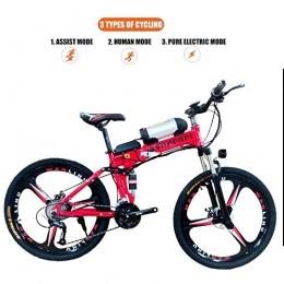 Acptxvh Folding Electric Mountain Bike Acptxvh Electric Bicycles for Adults, 360W Aluminum Alloy Ebike Bicycle Removable 48V / 10Ah Lithium-Ion Battery Mountain Bike / Commute Ebike, Red