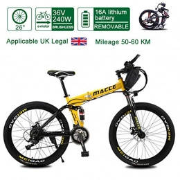 Acptxvh Bike Acptxvh Electric Bikes for Adult, FoldingElectricBike Bicycles All Terrain, 26" 36V 240W 8 / 10 / 12 / 20Ah Removable Lithium-Ion Battery Mountain Ebike for Mens Womens, Yellow, 6.8A30KM